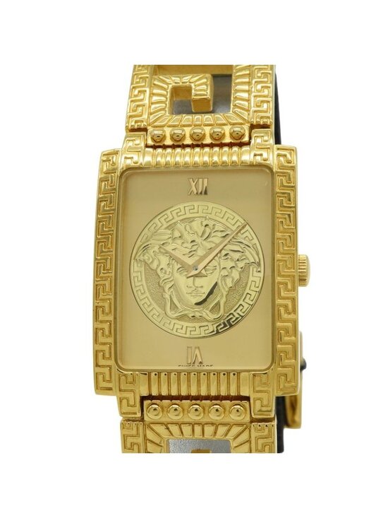 Versace Medusa Gold Dial Leather Quartz Watch main image 6